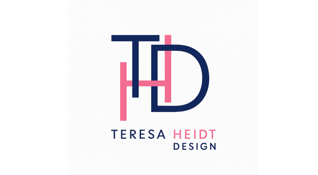 Teresa Heidt Design portfolio featuring the navy and pink brand identity
